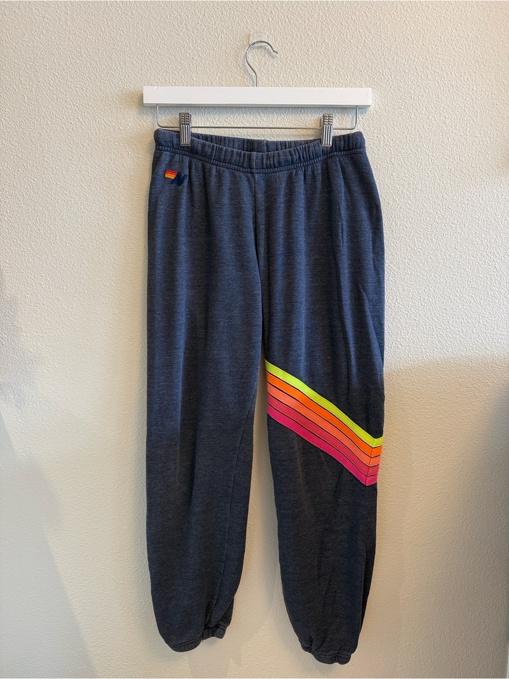 Aviator Nation Navy Blue Chevron 5 Sweatpants With Neon Stripes